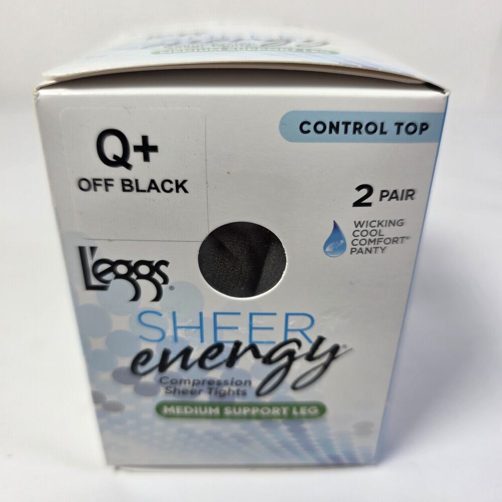 2 Pair L'eggs Sheer Energy Pantyhose Control Top Medium Support off black Q+